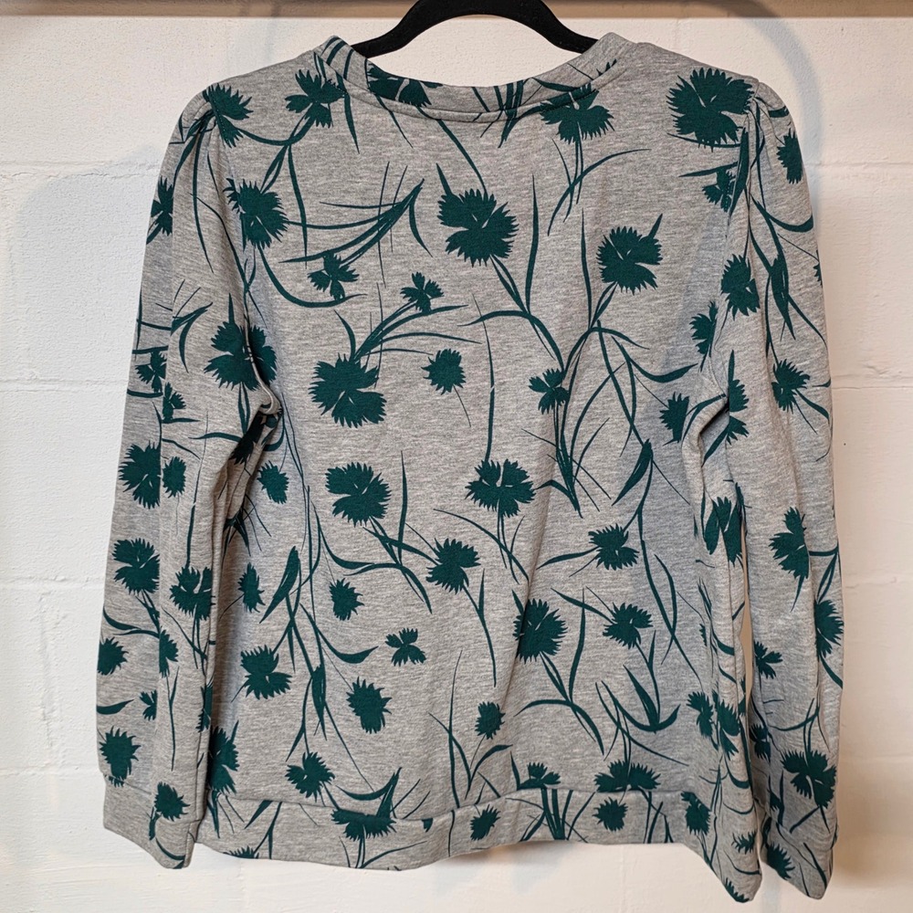 Liz Claiborne Womens‎ M Gray Green Floral Long Sleeve Sweatshirt Pullover Top - Picture 7 of 7